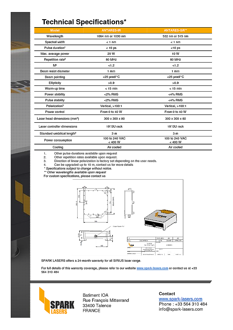 1064nm, 20W Picosecond Fiber Laser from Sparks Laser