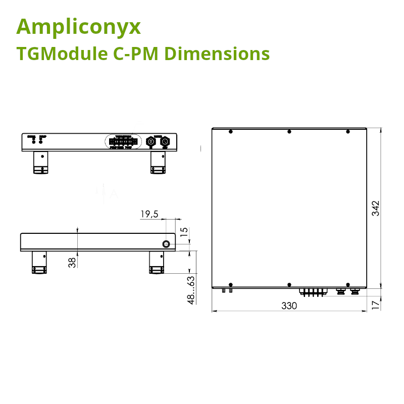 Ampliconyx 100 W Amplifier Module Dimensions
